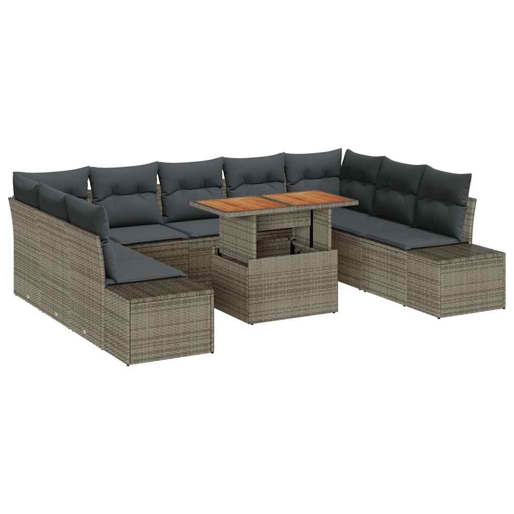 Garten-Sofa-Set mit Speicher 10 pcs Grau Poly Rattan
